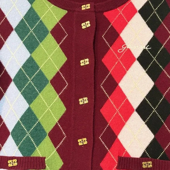 GANNI Argyle Wool-Cashmere Cardigan - Picture 7 of 10